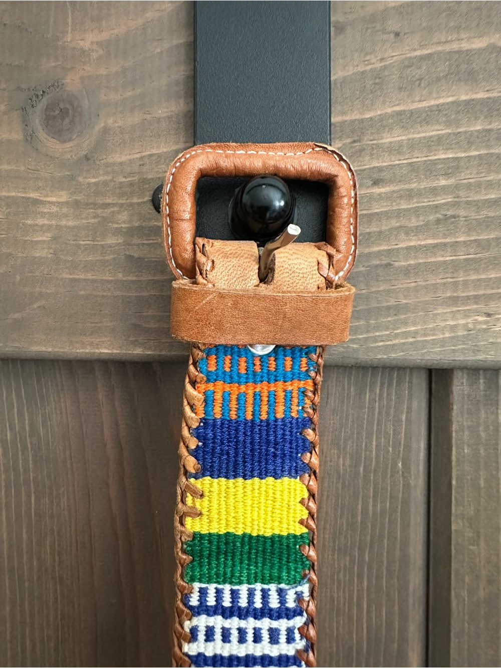 Handwoven Multicolor Leather-Trim Belt